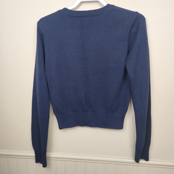VTG TOMMY HILFIGER Cropped Sweater Women's Navy Blue Y2K Preppy Knit Logo SZ L‎ - Picture 7 of 9